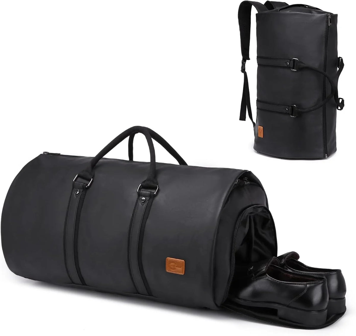 Garment Duffel Opens Flat Waterproof PU Leather Shoe Pocket