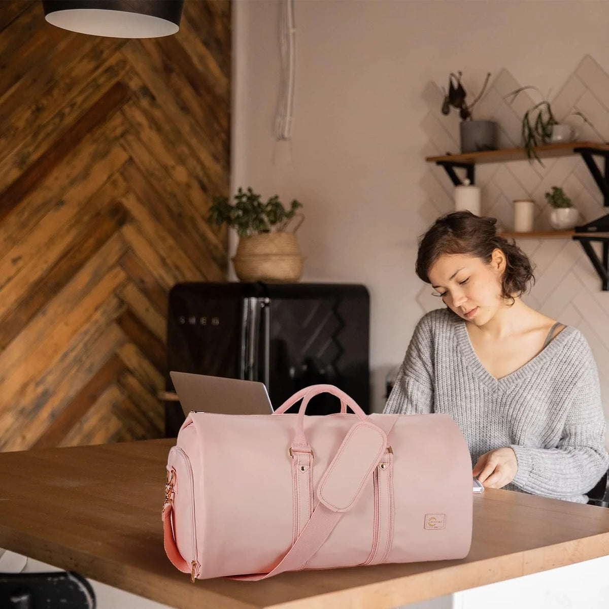 Garment Duffel Opens Flat Waterproof PU Leather Shoe Pocket