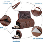 Garment Duffel Opens Flat Waterproof PU Leather Shoe Pocket