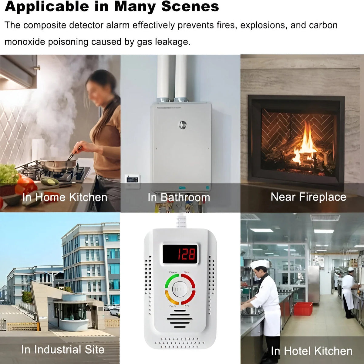 Gas & CO Detector Plug-In Digital Readout Loud Alarm