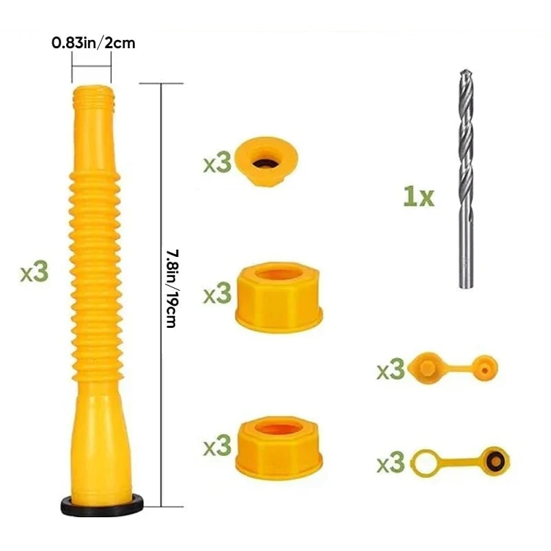 Gas Can Spout Kit Corrugated Nozzle & Spill-Proof Gaskets