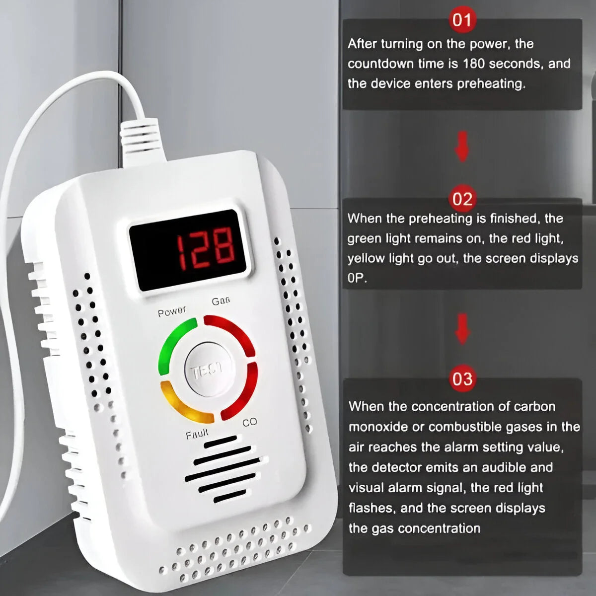 Gas & Carbon Monoxide Detector Plug-In Multi-Gas Battery Backup