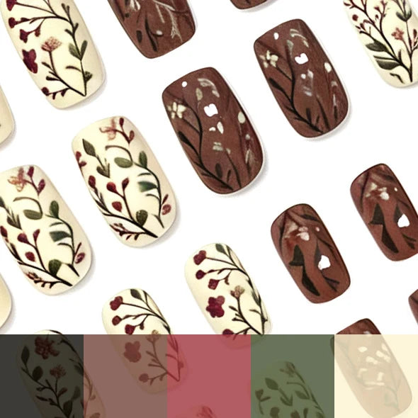Gel Nail Art Set Floral Designs 24-Piece Long-Lasting
