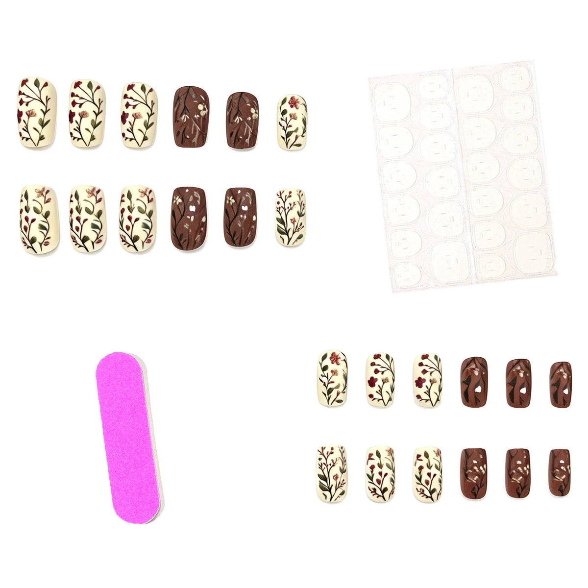 Gel Nail Art Set Floral Designs 24-Piece Long-Lasting