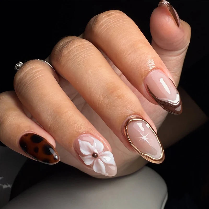 Gel Nail Art Set Floral & Metallic Long-Lasting Shine