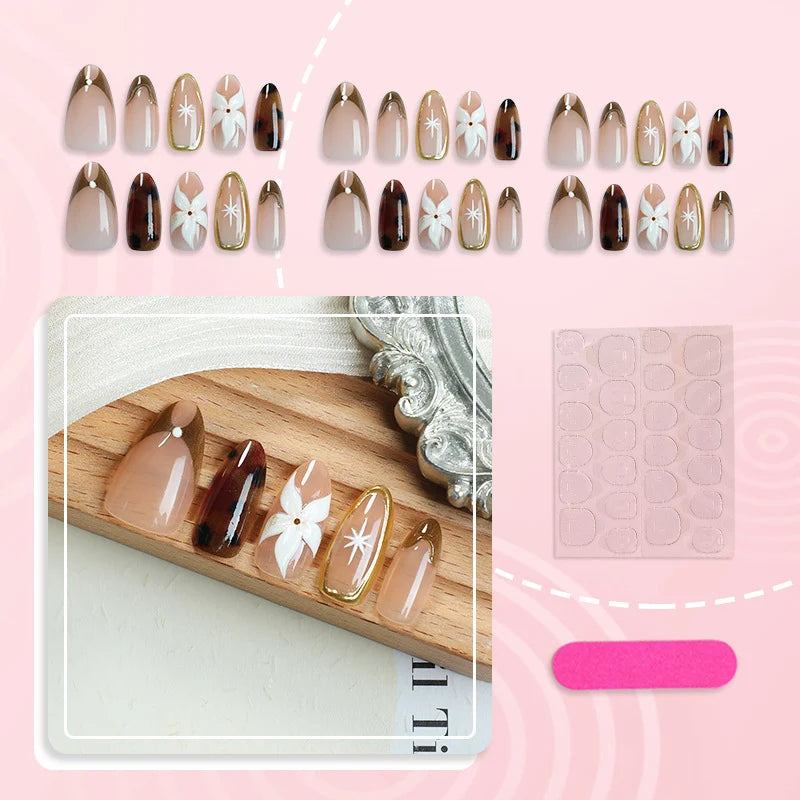 Gel Nail Art Set Floral & Metallic Long-Lasting Shine