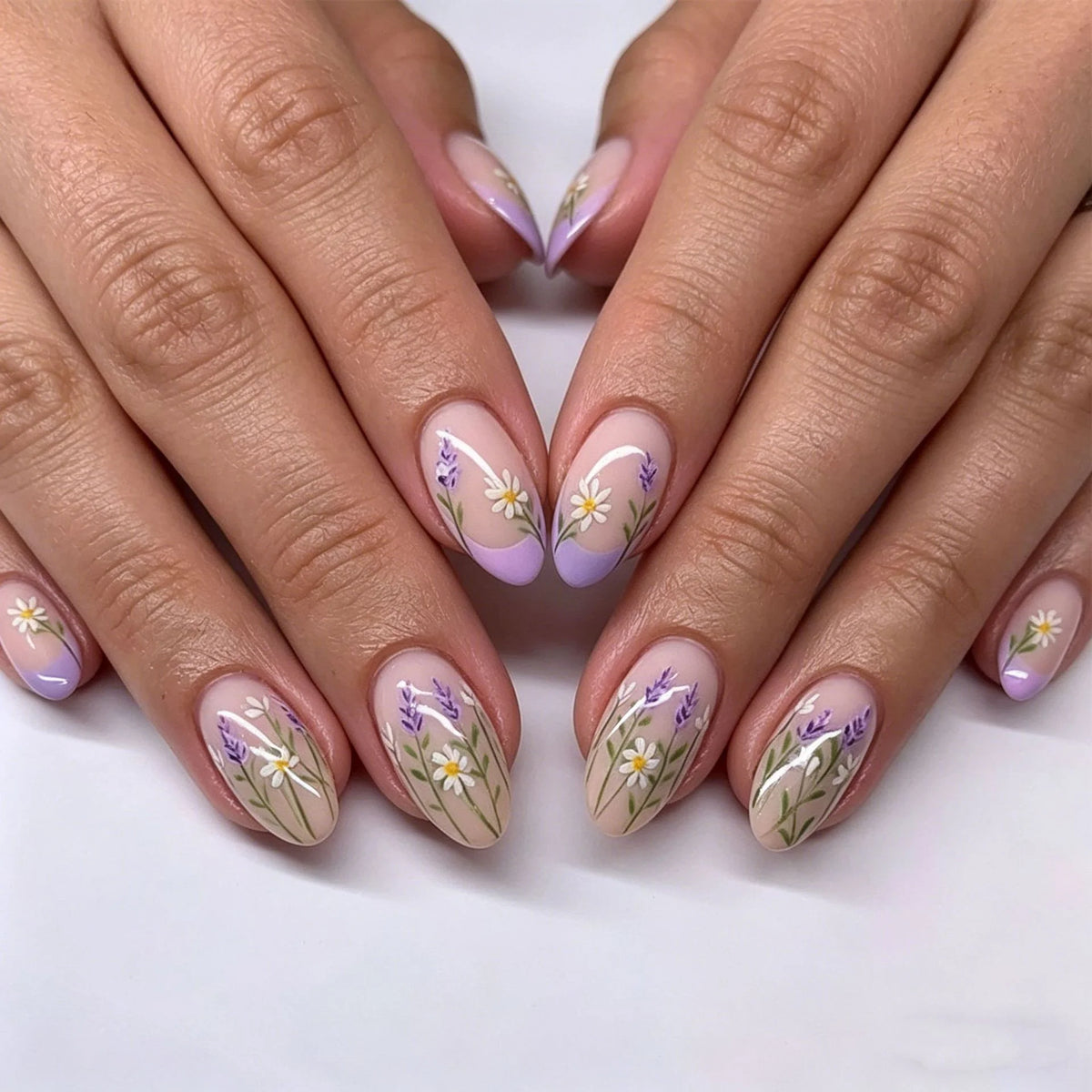 Gel Nail Enhancements Floral Design & Glossy Finish