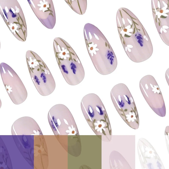 Gel Nail Enhancements Floral Design & Glossy Finish