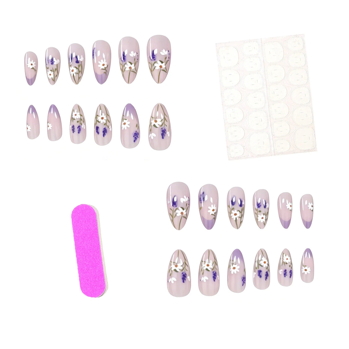 Gel Nail Enhancements Floral Design & Glossy Finish