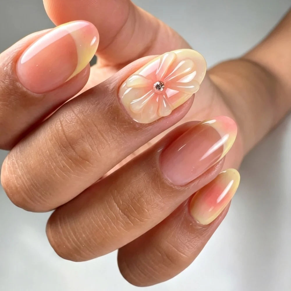 Gel Nail Enhancements Floral Design Long-Lasting Gel Finish