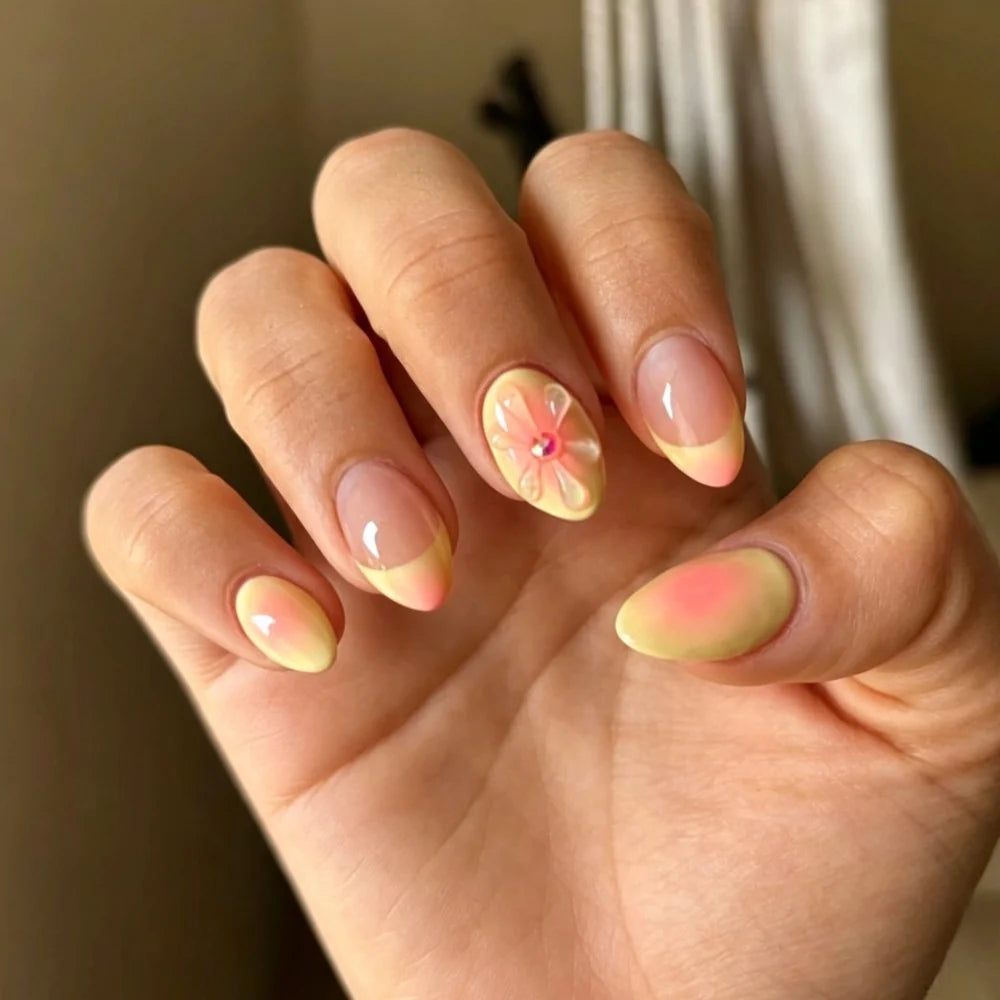 Gel Nail Enhancements Floral Design Long-Lasting Gel Finish