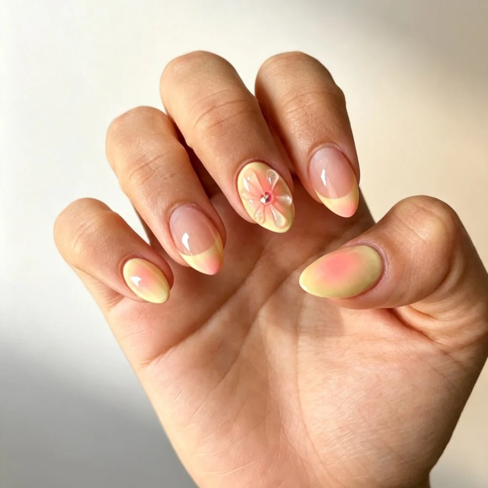 Gel Nail Enhancements Floral Design Long-Lasting Gel Finish