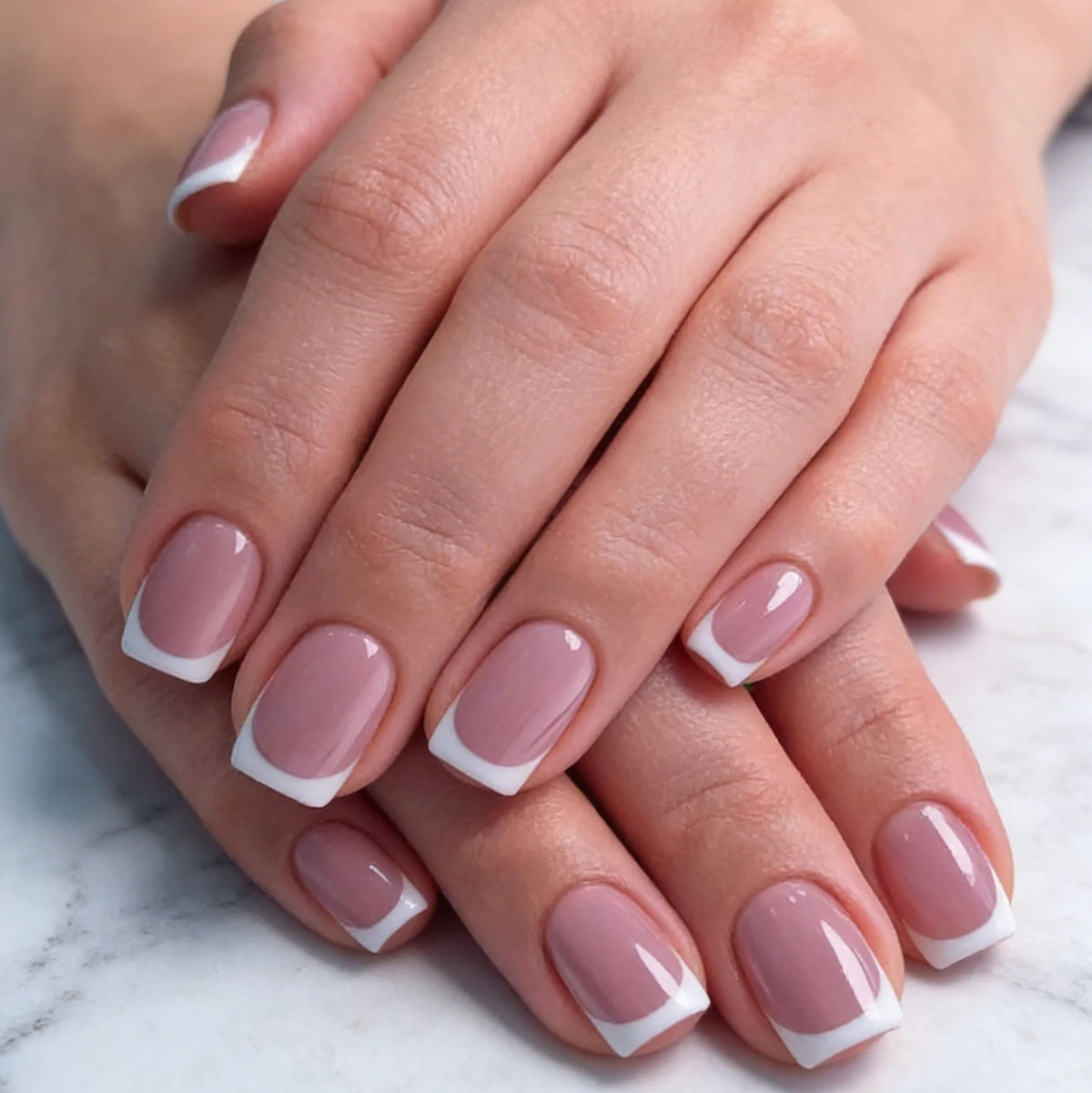 Gel Nail Enhancements French Tip High-Gloss Set of 24
