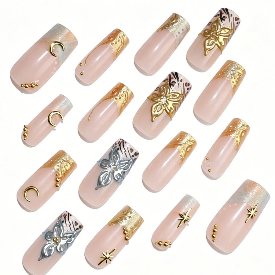Gel Nail Extensions Floral & Artistic Pre-Shaped Self-Adhesive