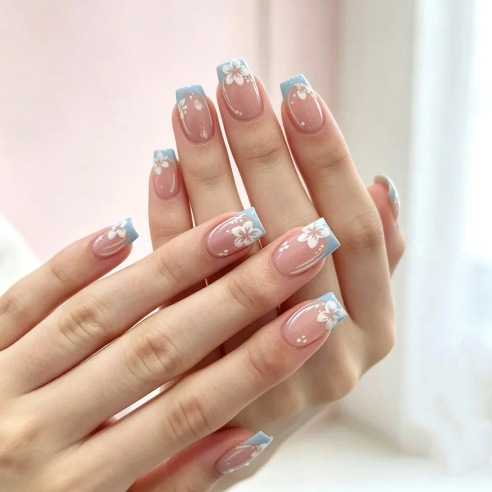 Gel Nail Extensions Floral Pattern Chip-Resistant Glossy Finish