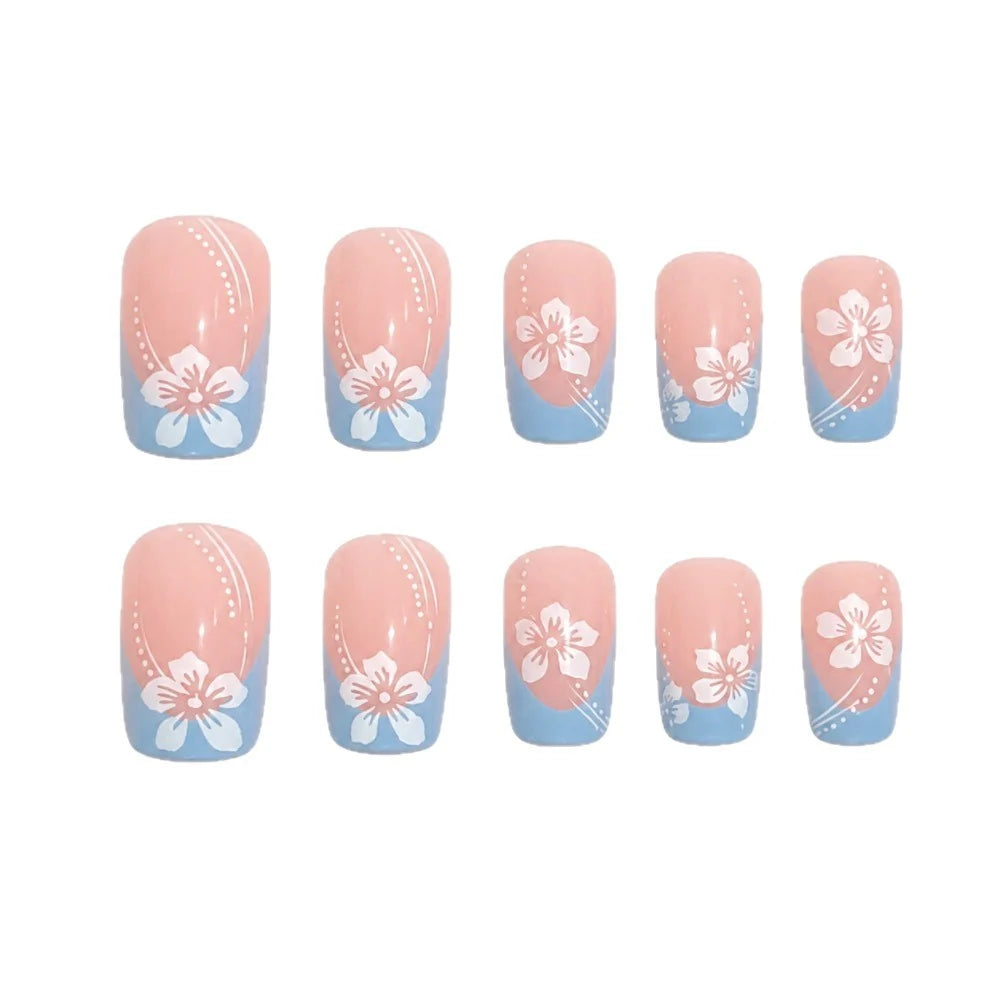 Gel Nail Extensions Floral Pattern Chip-Resistant Glossy Finish