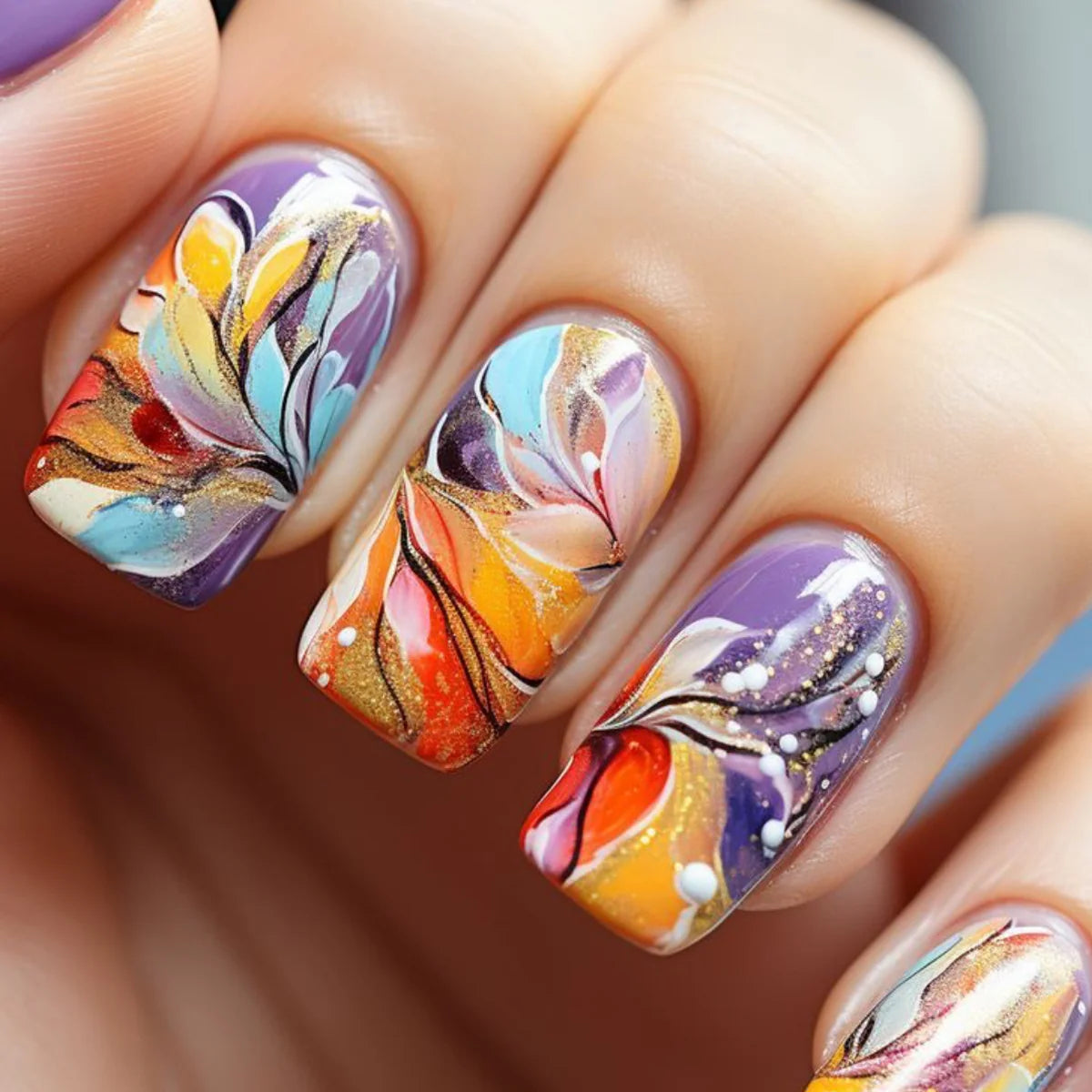 Gel Nail Extensions Floral Pattern High-Gloss & Long-Lasting