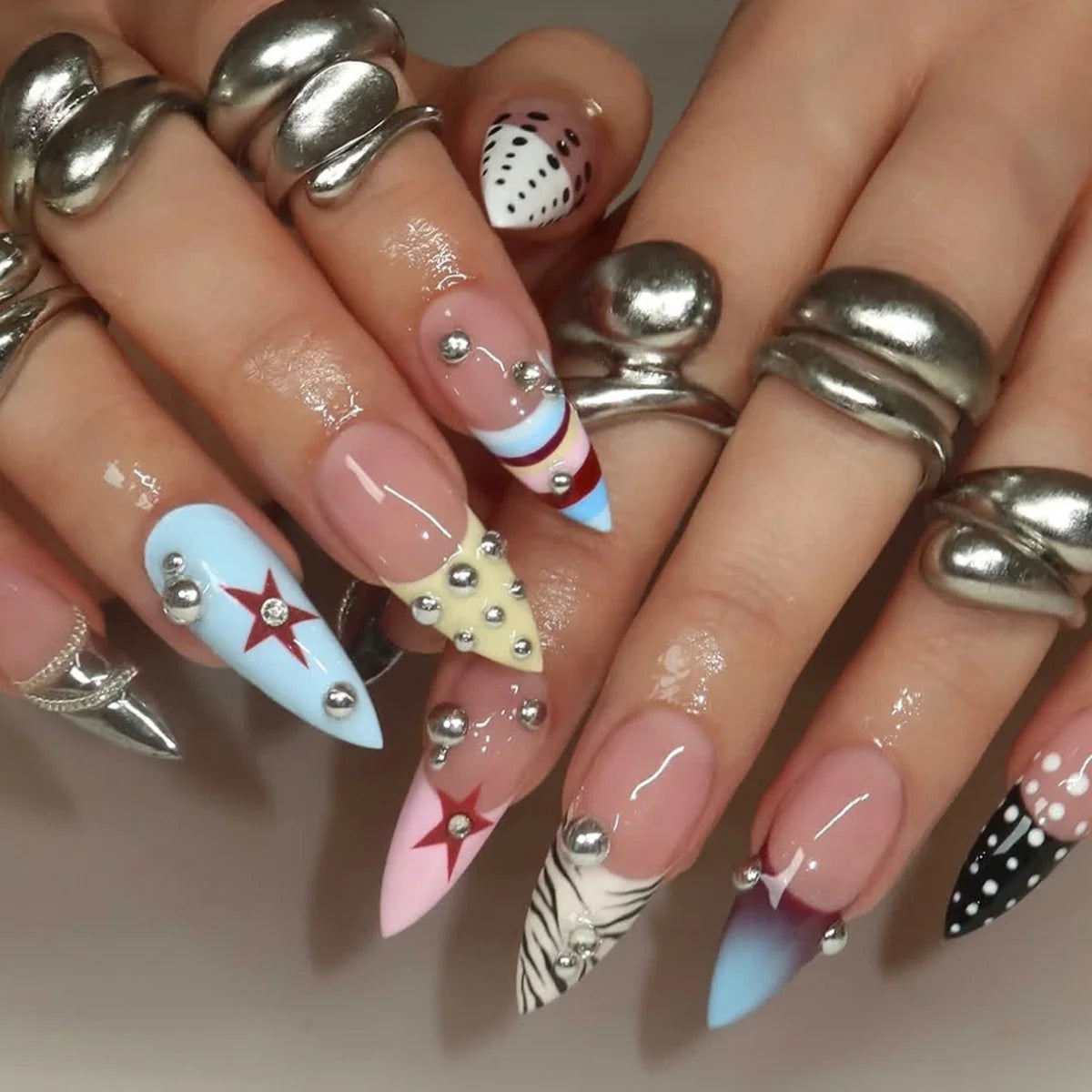 Gel Nail Extensions Geometric Designs Glossy & Lightweight