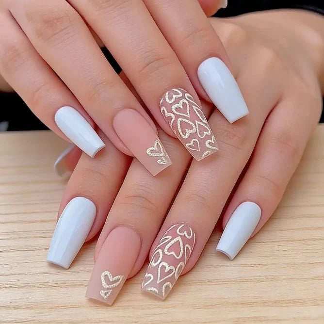 Gel Nail Extensions Heart Motif Set of 24