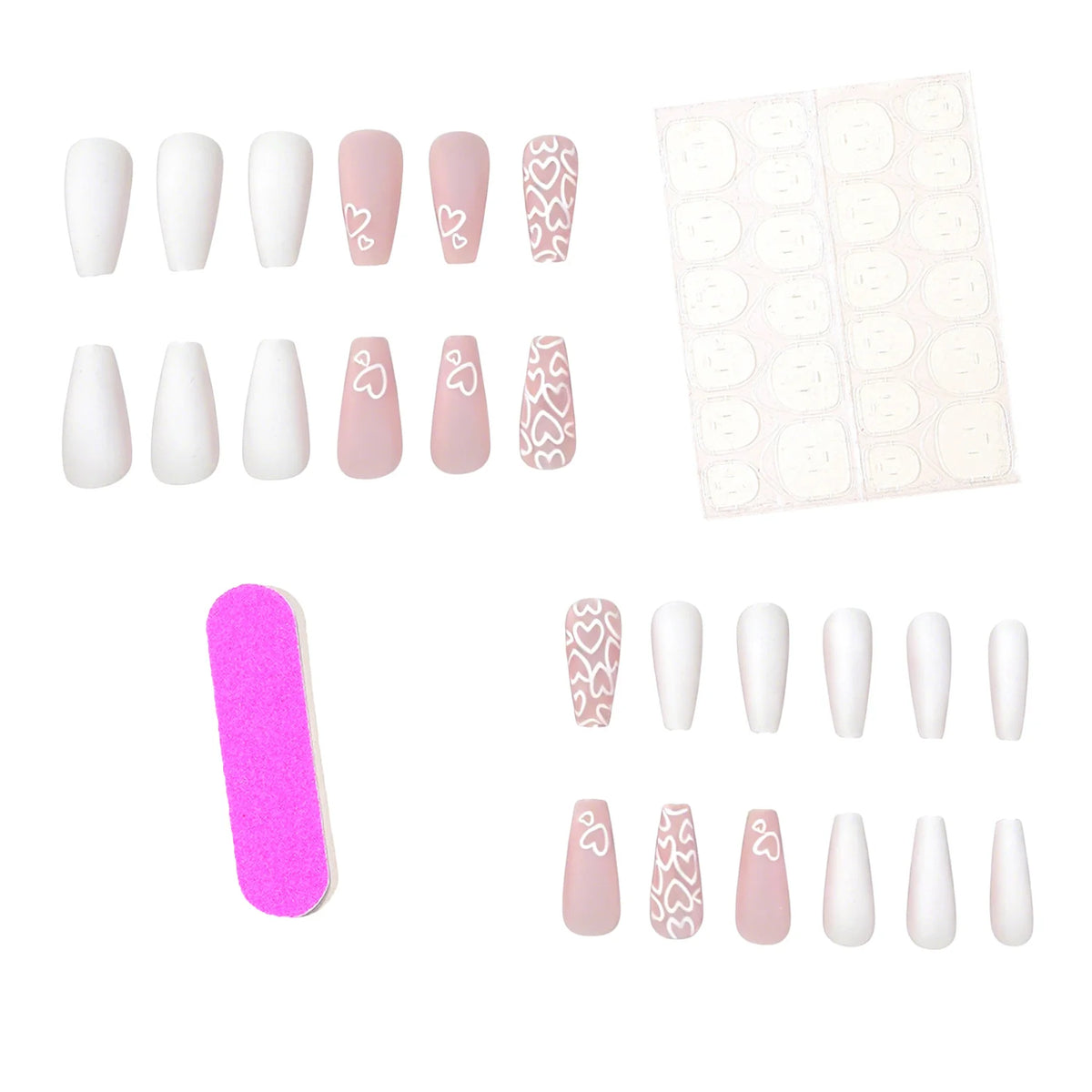 Gel Nail Extensions Heart Motif Set of 24