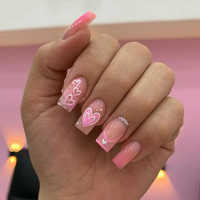 Gel Nail Extensions Heart Pattern Durable Easy Apply