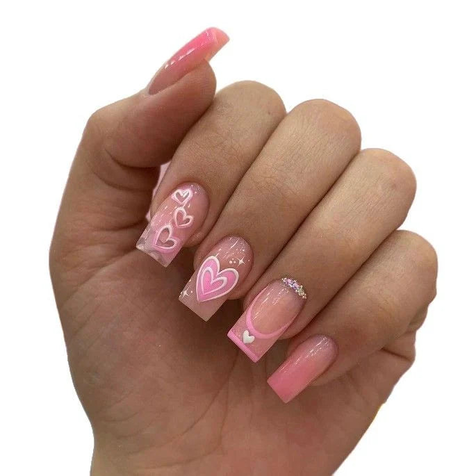 Gel Nail Extensions Heart Pattern Durable Easy Apply