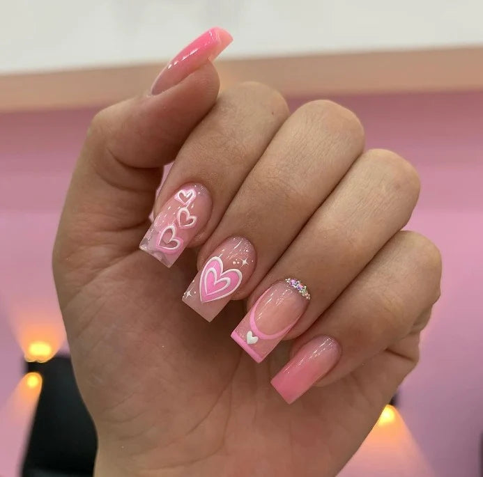Gel Nail Extensions Heart Pattern Durable Easy Apply