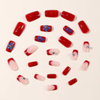 Gel Nail Extensions Red Floral Accent Long Lasting Gloss