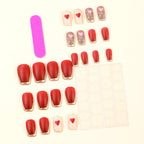 Gel Nail Extensions Red Heart-Accent Long-Lasting Shine