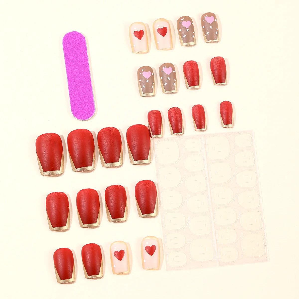 Gel Nail Extensions Red Heart-Accent Long-Lasting Shine