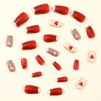 Gel Nail Extensions Red Heart-Accent Long-Lasting Shine