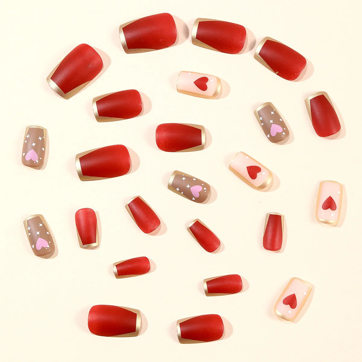 Gel Nail Extensions Red Heart-Accent Long-Lasting Shine