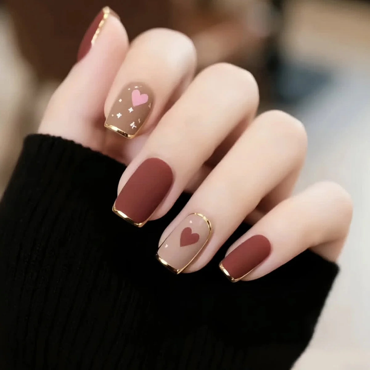 Gel Nail Extensions Red Heart-Accent Long-Lasting Shine