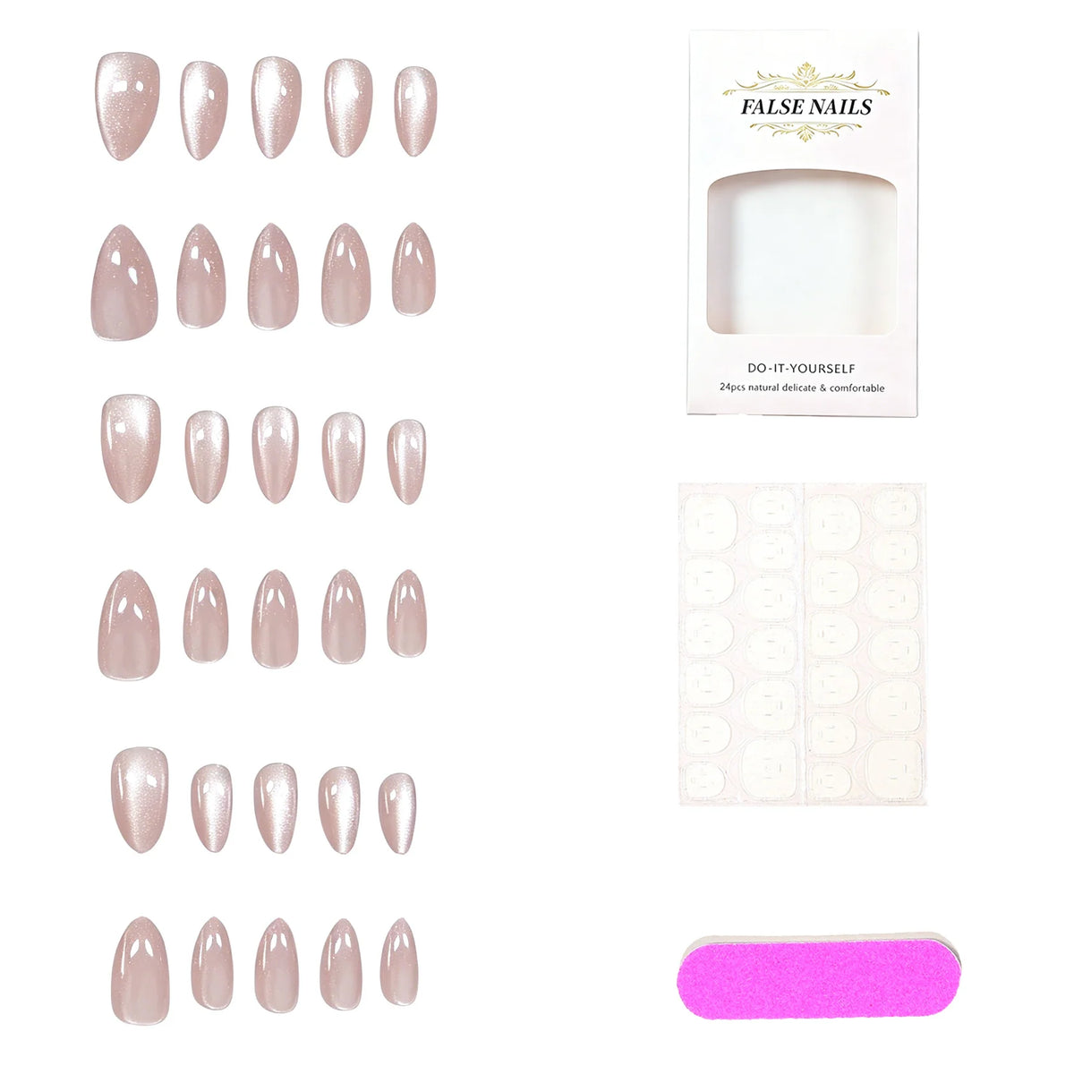 Gel Nail Set Almond Shape High-Gloss 30-Piece
