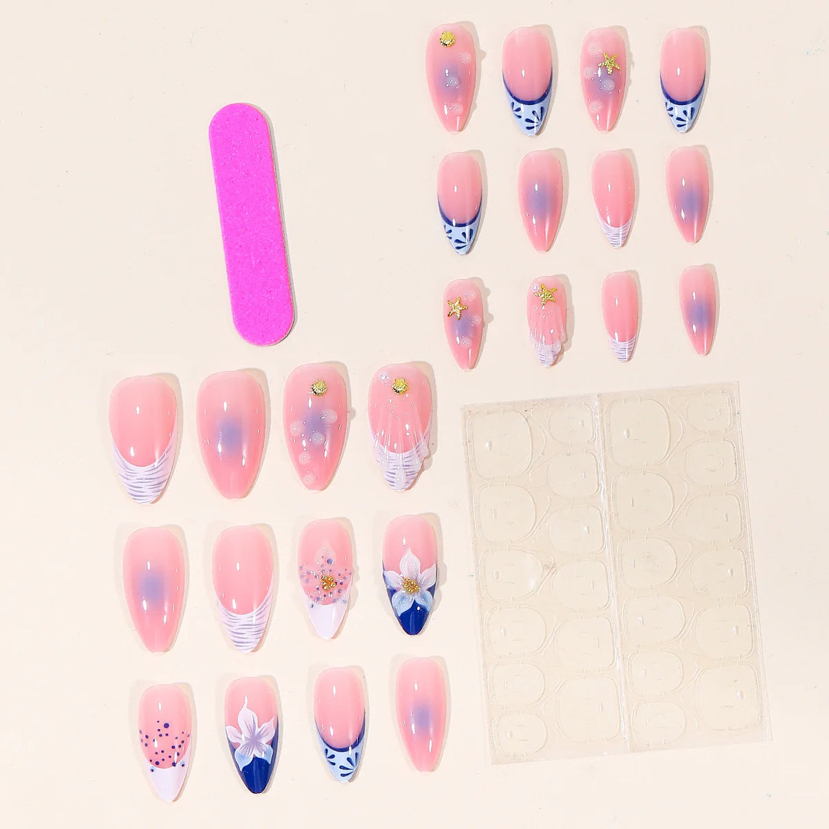 Gel Nail Set Floral Embellished Chip-Resistant