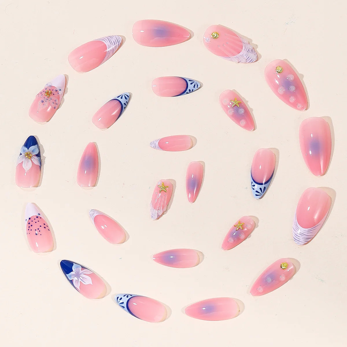 Gel Nail Set Floral Embellished Chip-Resistant