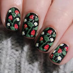 Gel Nail Set Floral Strawberry Glossy Long-Lasting