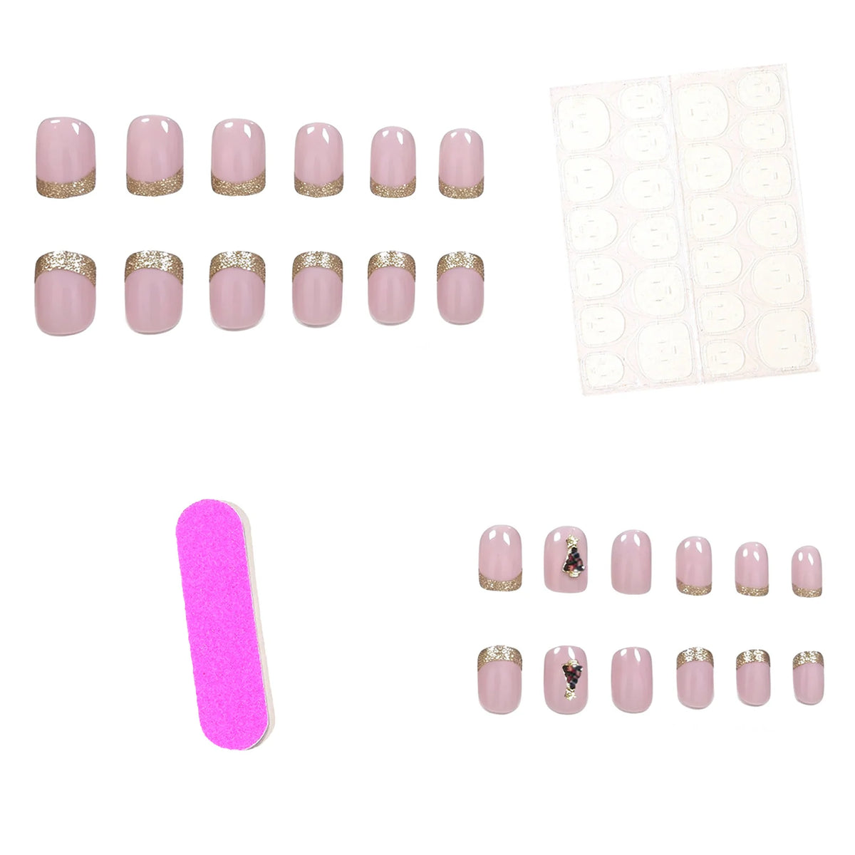 Gel Nail Set Glossy 3D Christmas Tree 24 Piece