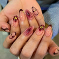 Gel Press-On Nail Set Red Gold Accents & Long-Lasting