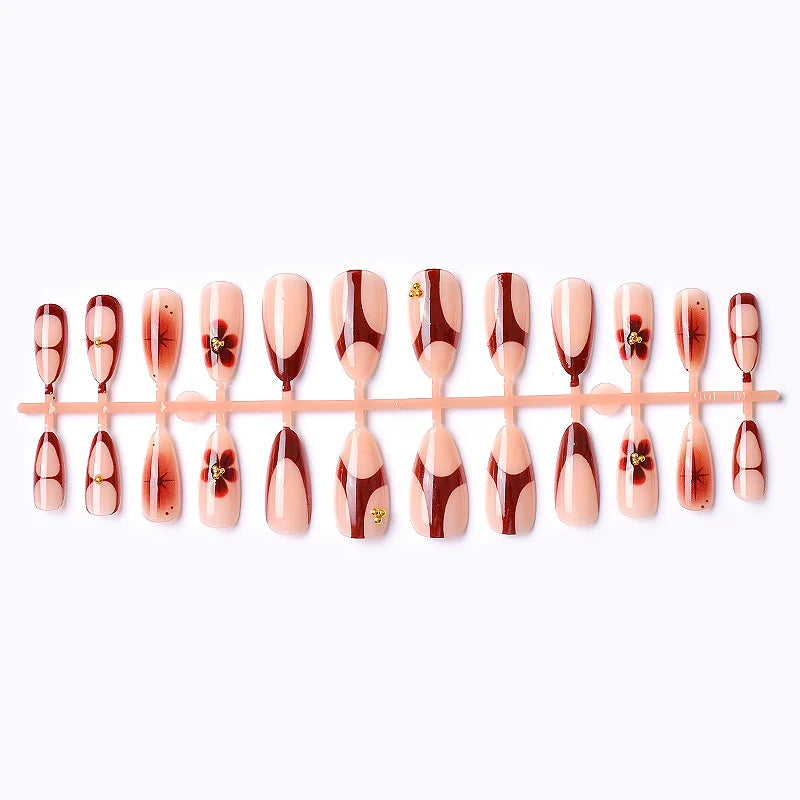 Gel Press-On Nail Set Red Gold Accents & Long-Lasting
