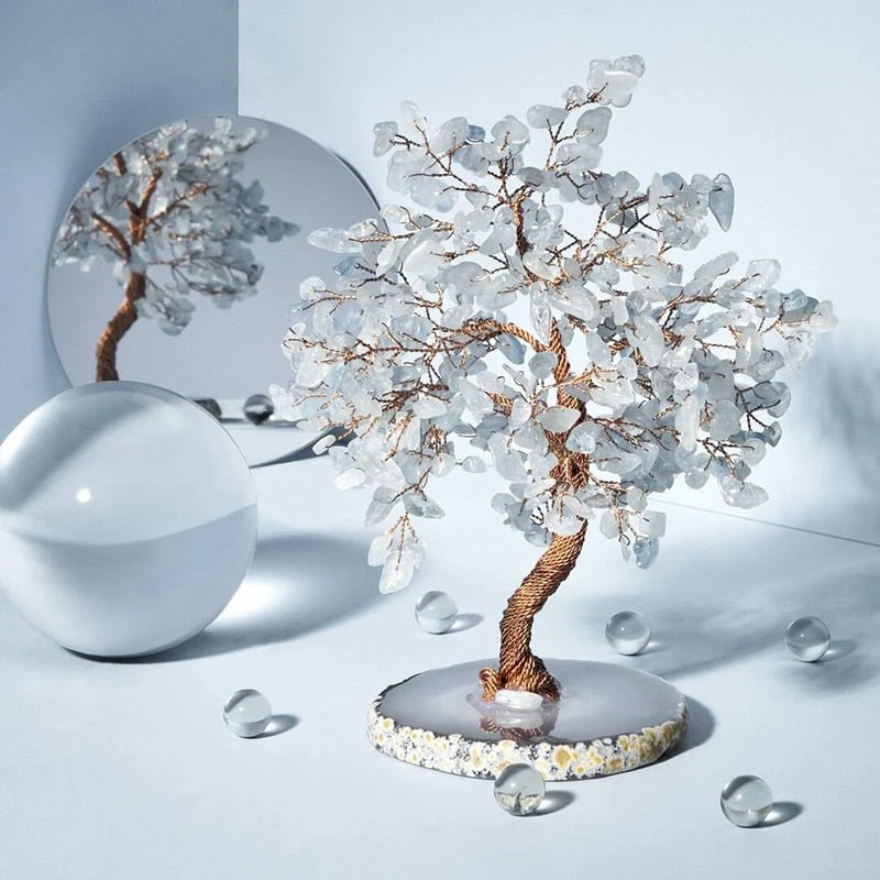 Gemstone Tree Copper Wire Polished Aquamarine Natural Stone Base