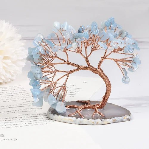 Gemstone Tree Copper Wire Polished Aquamarine Natural Stone Base