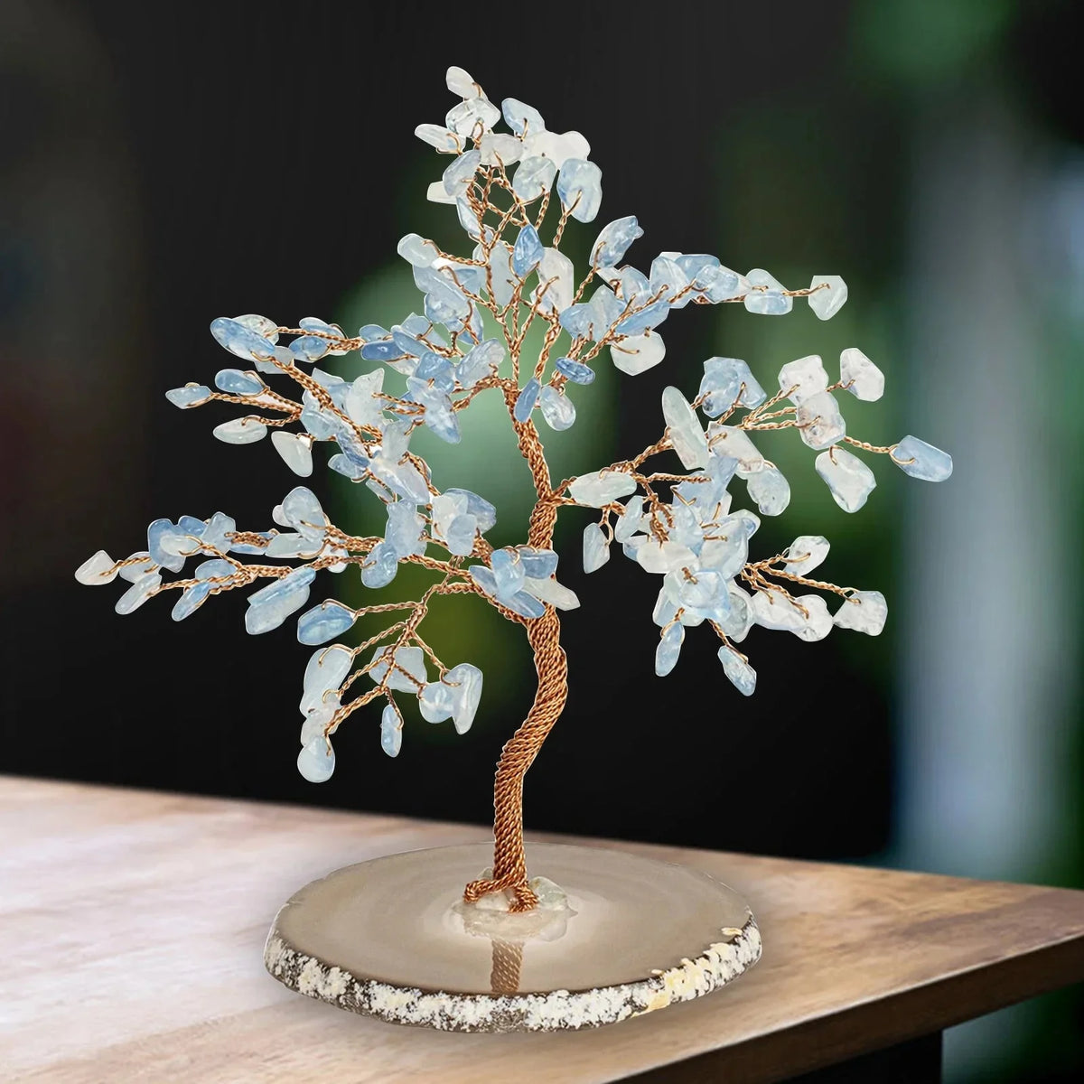 Gemstone Tree Copper Wire Polished Aquamarine Natural Stone Base