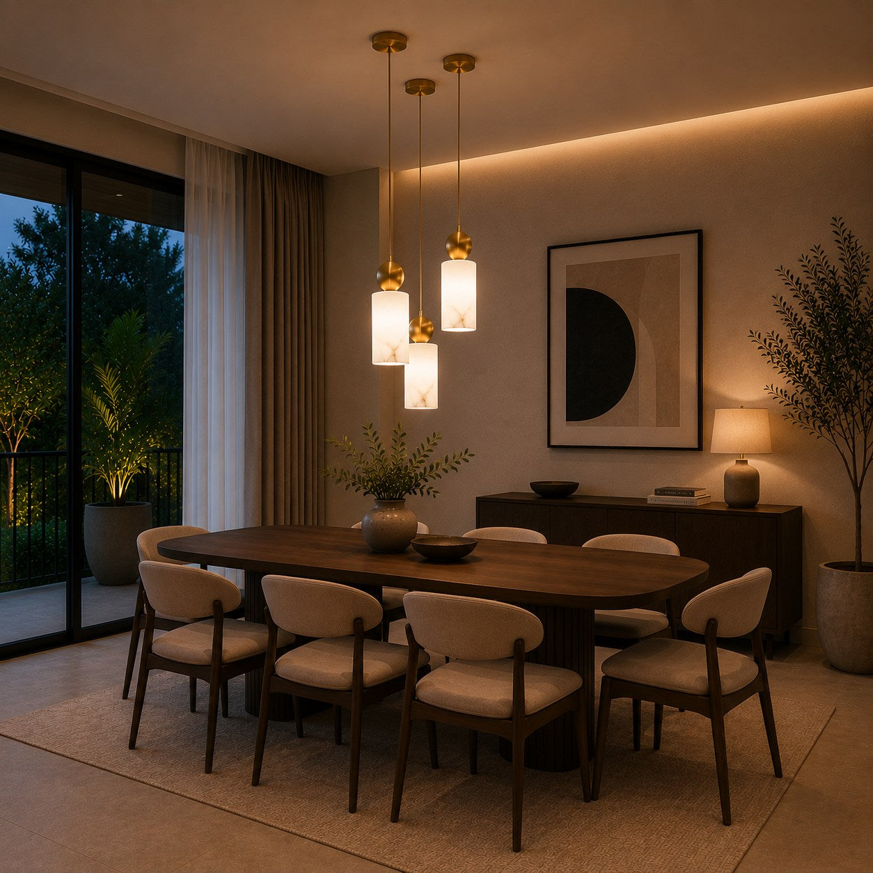 Genuine Alabaster & Copper LED Pendant Light (Adjustable Height)