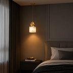 Genuine Alabaster & Copper LED Pendant Light (Adjustable Height)