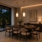 Genuine Alabaster & Copper LED Pendant Light (Adjustable Height)