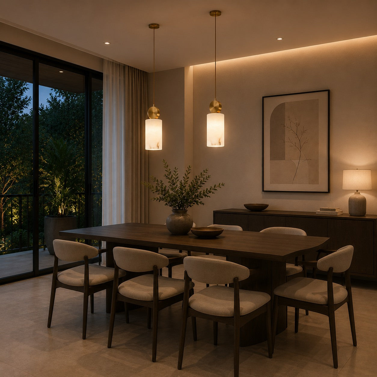 Genuine Alabaster & Copper LED Pendant Light (Adjustable Height)