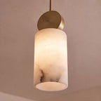Genuine Alabaster & Copper LED Pendant Light (Adjustable Height)