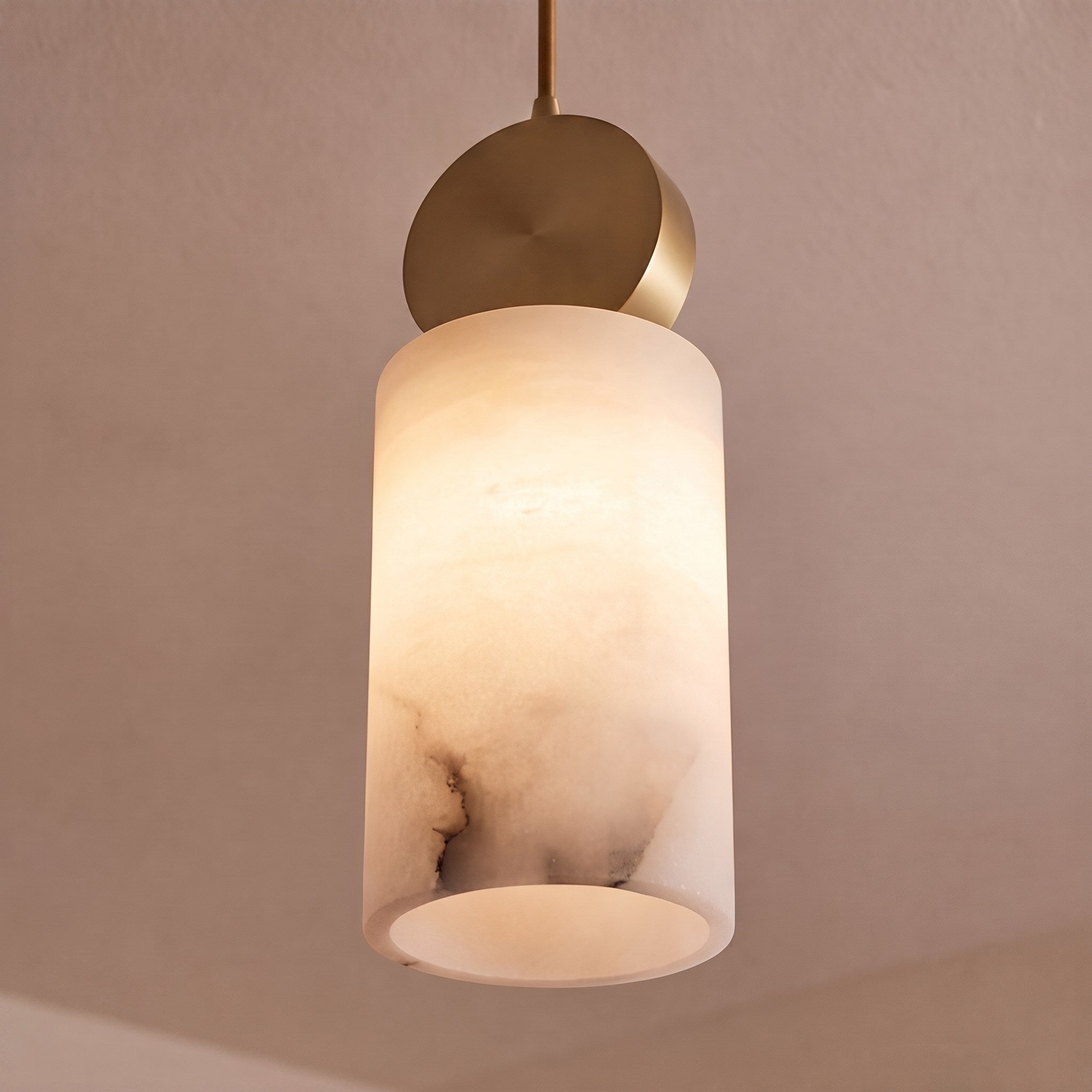 Genuine Alabaster & Copper LED Pendant Light (Adjustable Height)