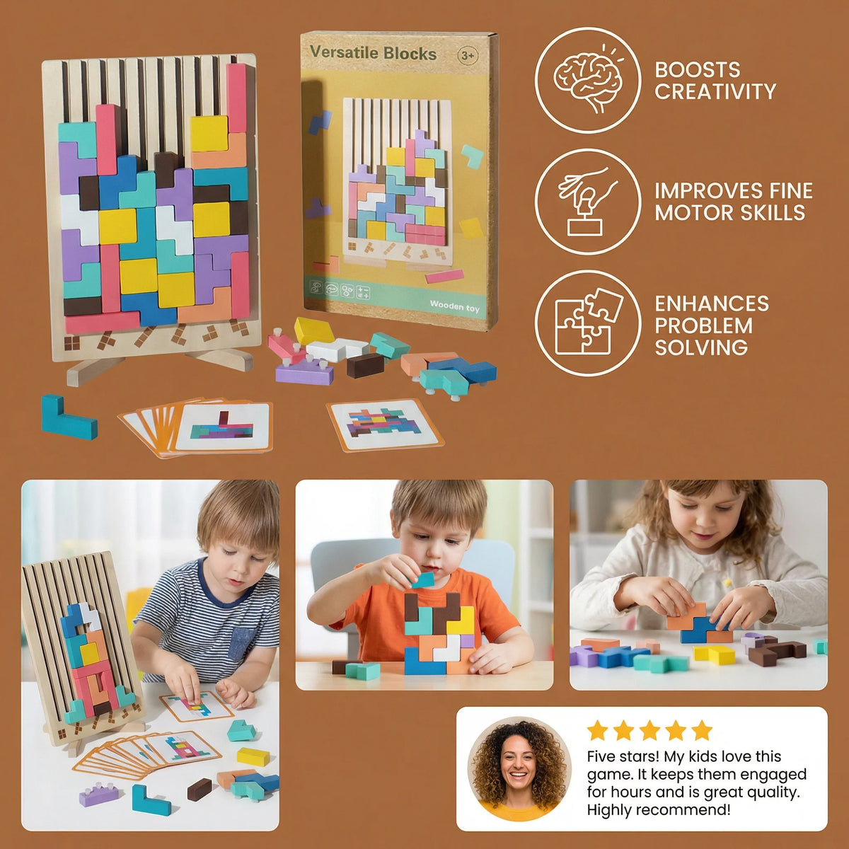 Geometric Shape Puzzle Natural Wood Fine Motor Skills